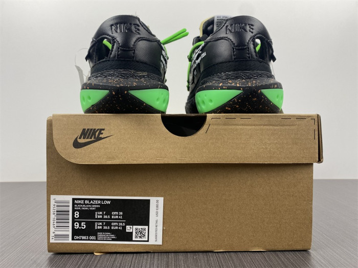 o-w x nike blazer low black electro green dh7863-001