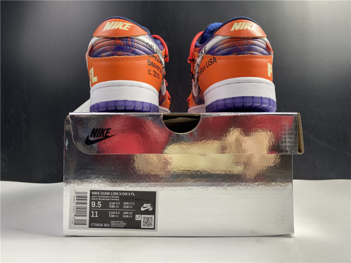 o-w x nike sb dunk low orange perple white ct0856-801