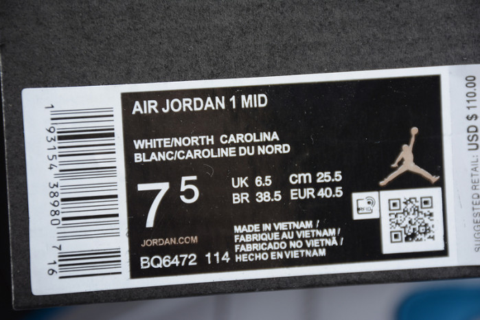 air jordan 1 mid unc (w) bq6472-114